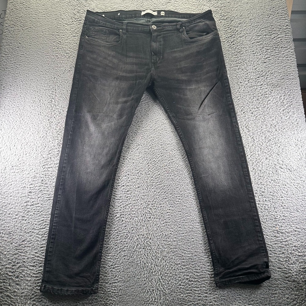 Evolution Jeans Mens 44x34 Black Cotton Denim Straight Faded Workwear Stretch